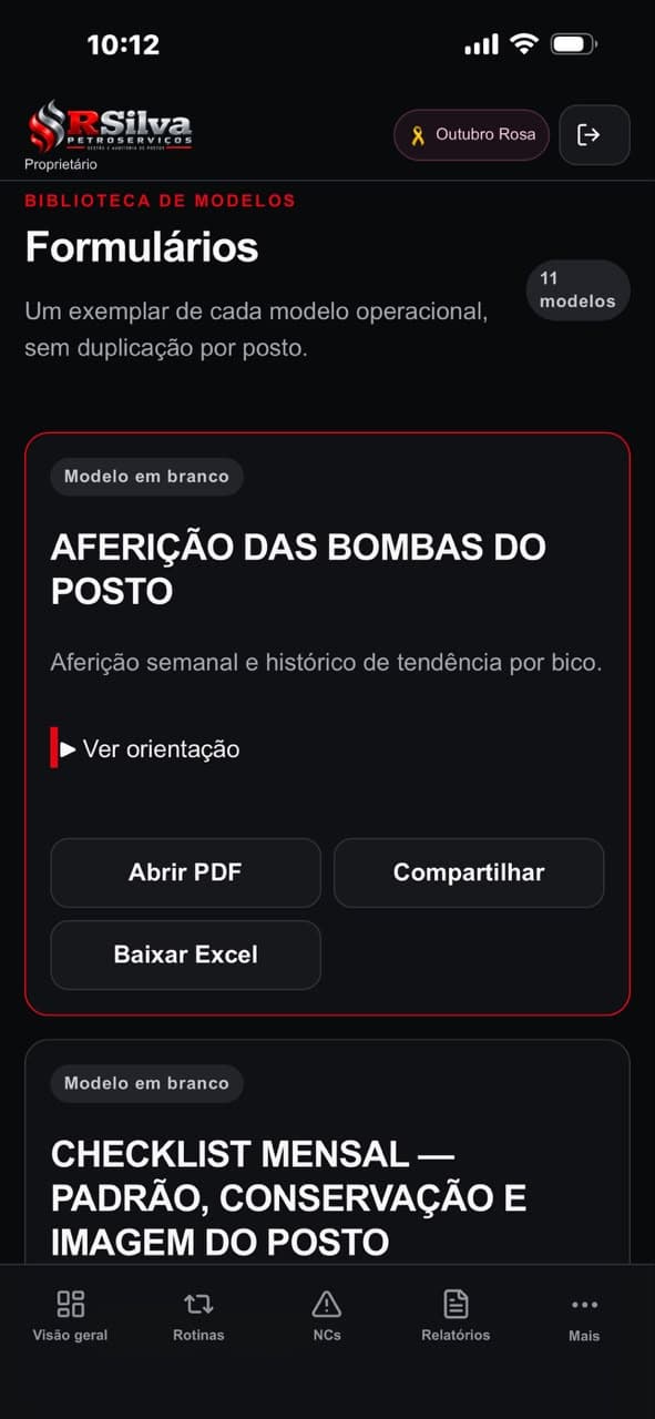 Biblioteca de modelos de formulários operacionais da Plataforma R Silva